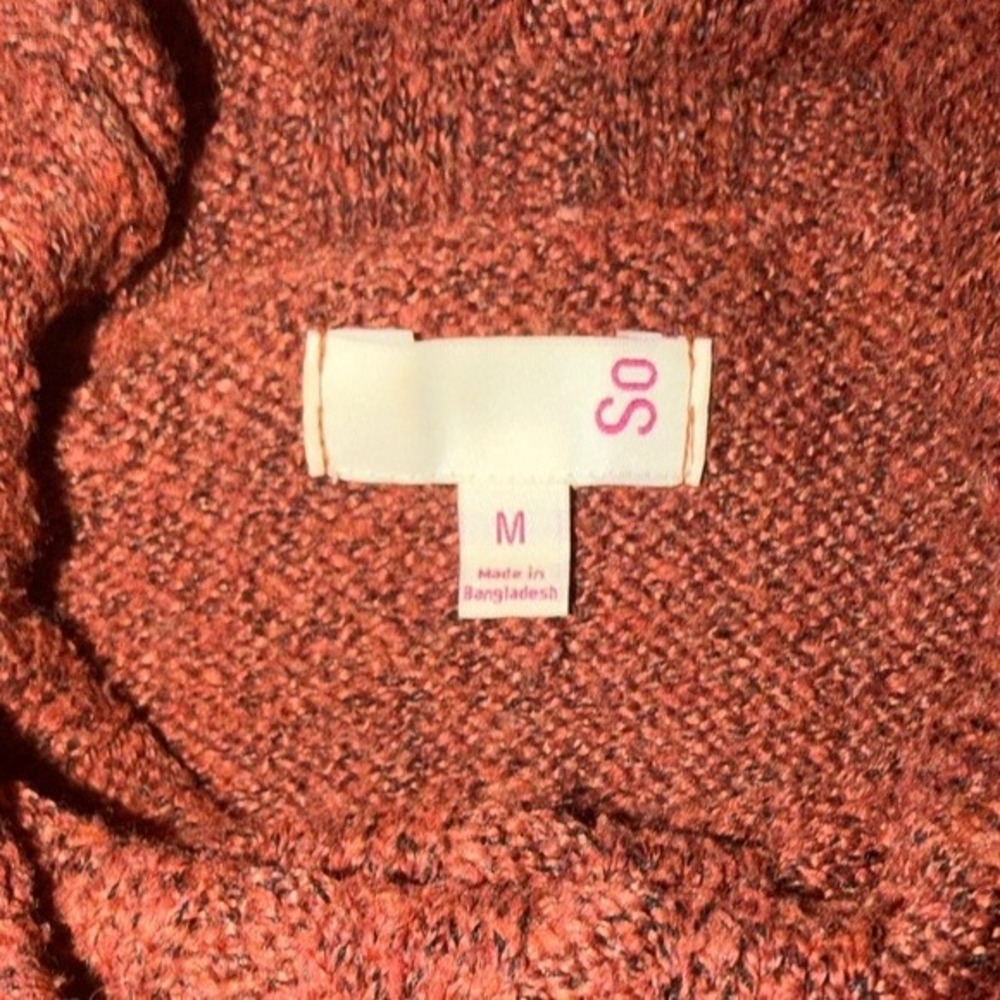 SO Sweater Womens Medium Turtleneck Rust Orange Geometric Fair Isle Knit - Picture 2 of 10